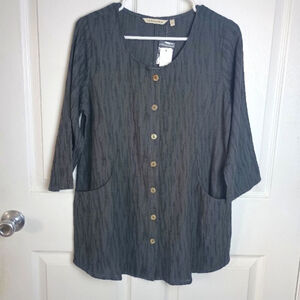 Soft Surroundings Ellis Tunic Shirt Button Up Top Size Small Gray Zebra Print